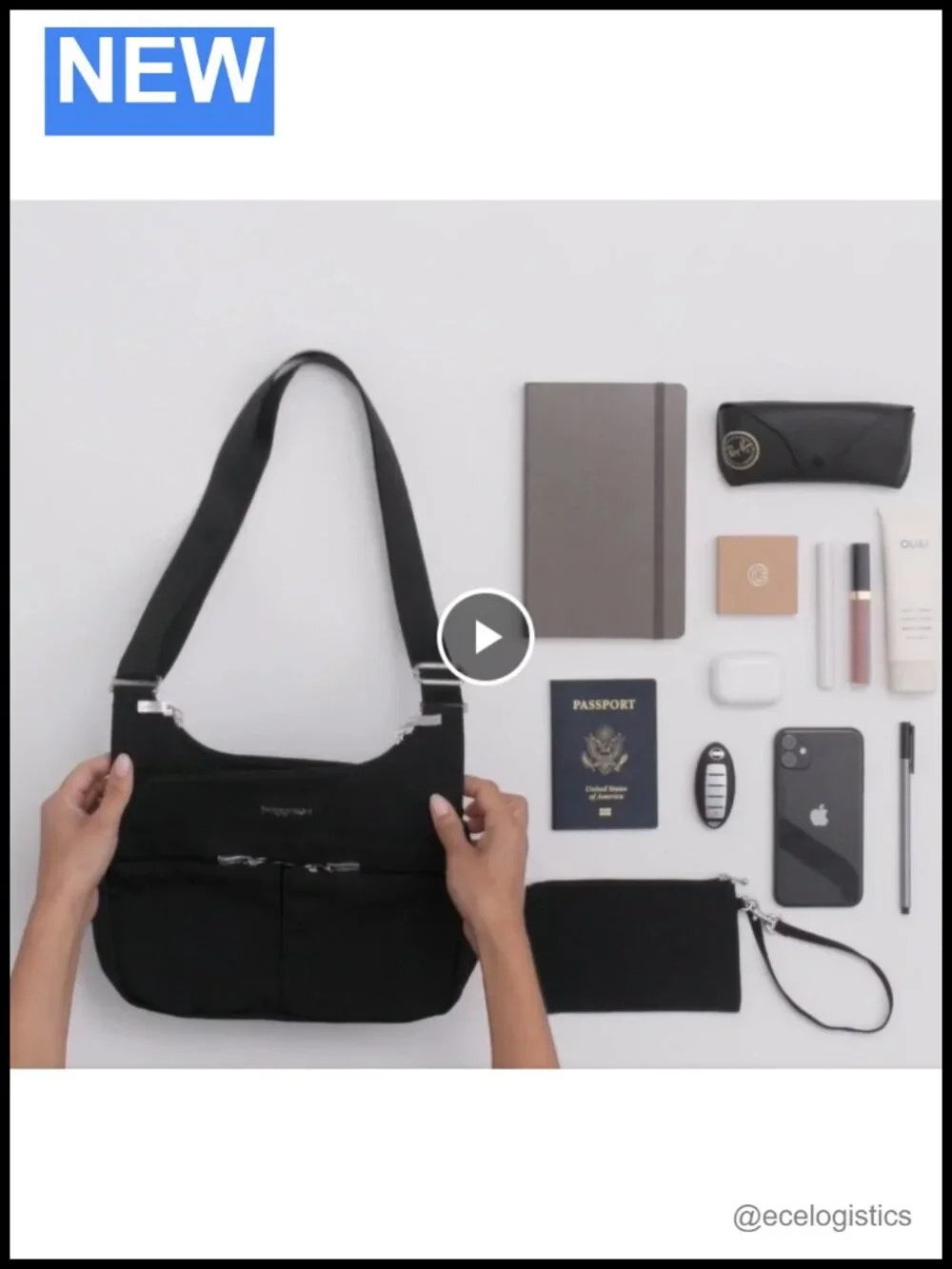 Lightweight Water-resistant Nylon Travel Crossbody Bag with RFID Wristlet,